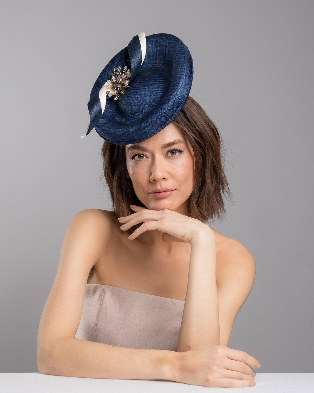 Navy and White Fascinators (Three Hand-Worked Buntal Pieces)