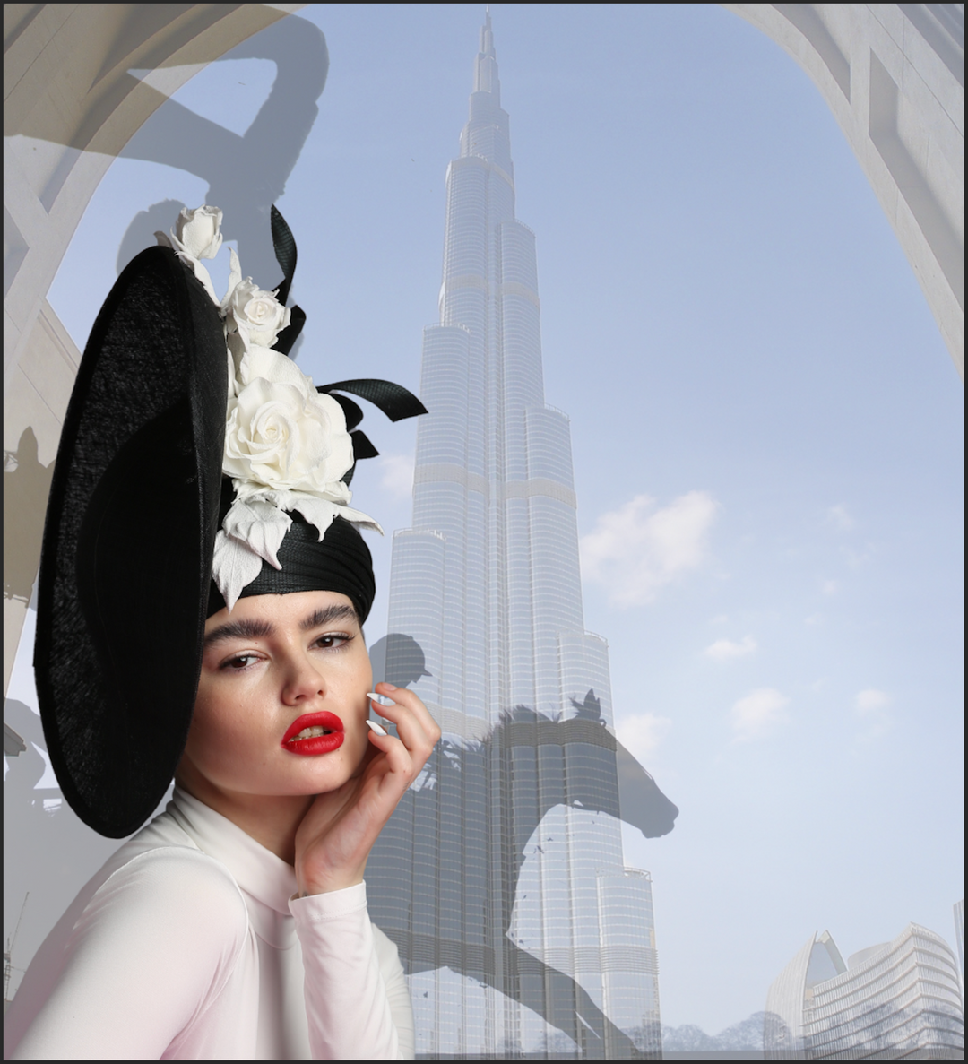 Hat Collection cover page with a model wearing a statment hat.