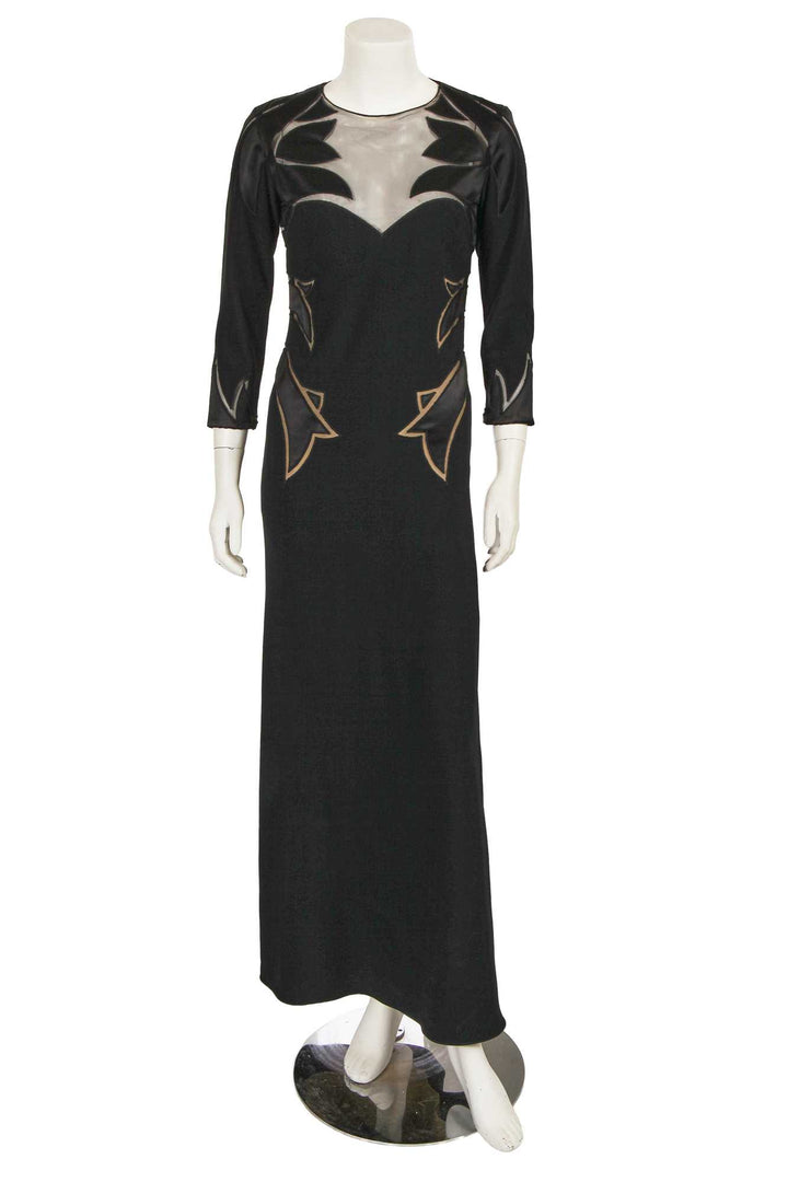 Alexander McQueen Black Sheer Long Sleeve Sweet Heart Dress Gown 2007