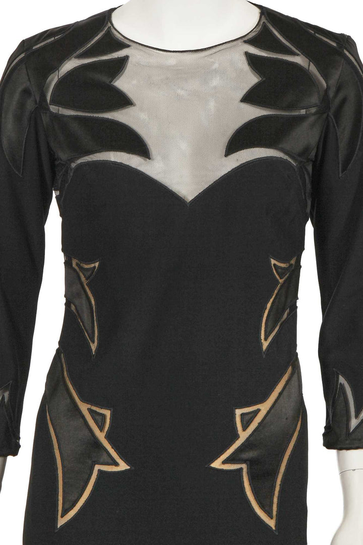 Alexander McQueen Black Sheer Long Sleeve Sweet Heart Dress Gown 2007