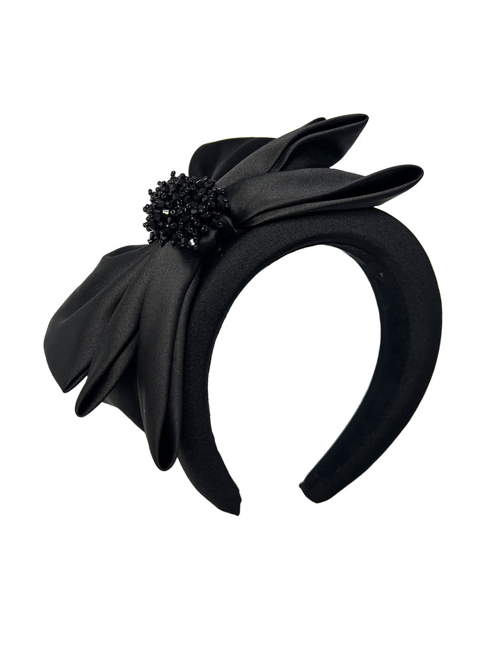 Still life picture of black headband withblack detail  