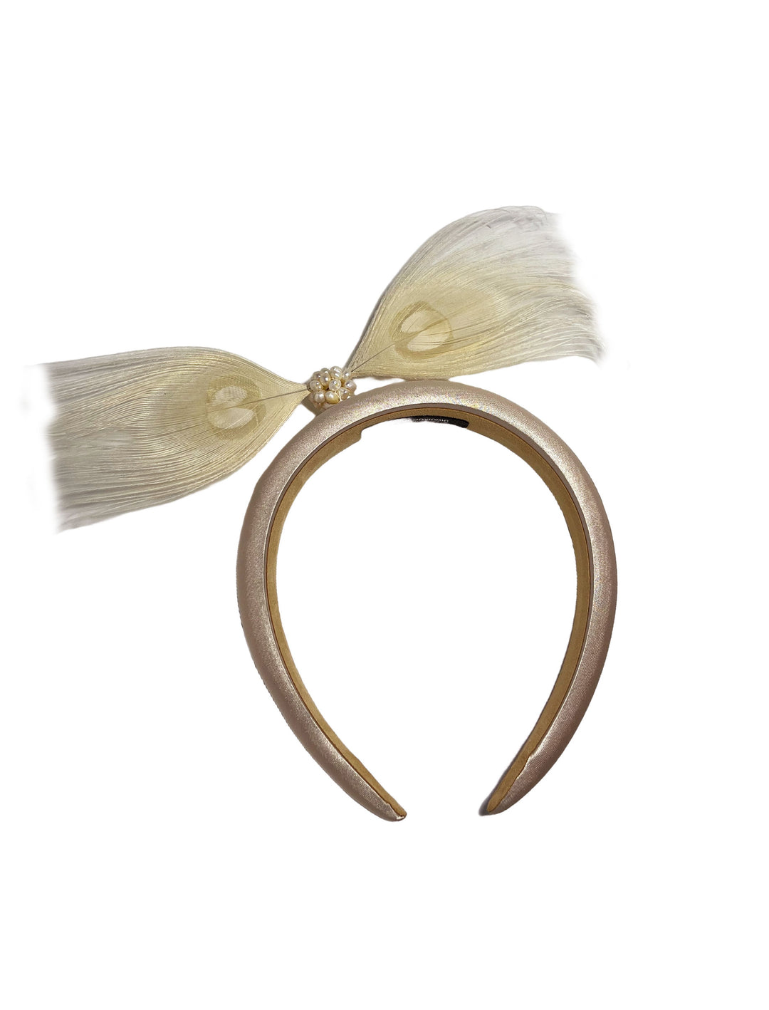 Beige headband with a bow on a white background