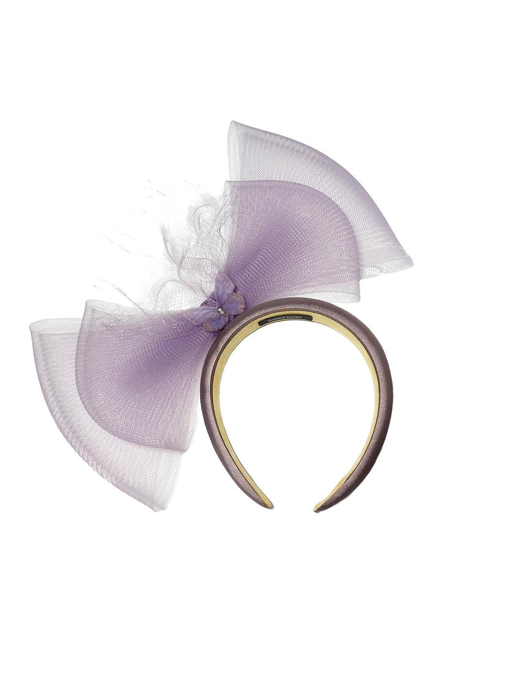Lavender headband with sheer bow on a white background