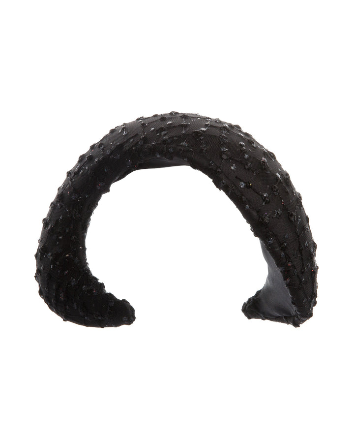 Signature "s "shaped headband covered with sparkled tulle.